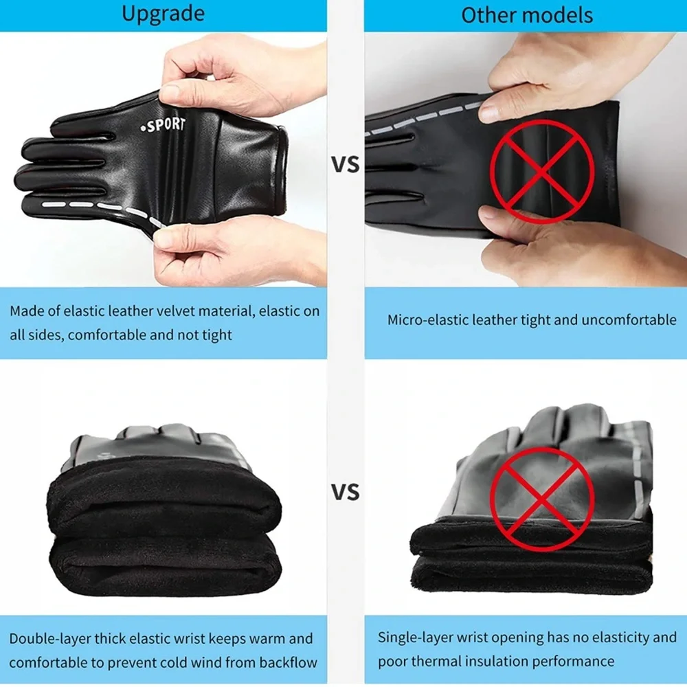 Winter Gloves, PU Leather Gloves, Newest Windproof Warm Touchscreen Gloves